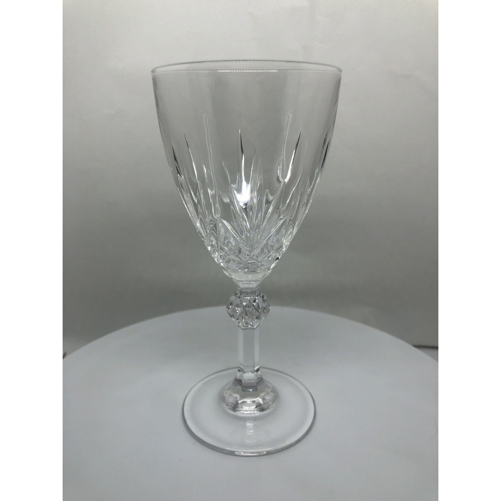 Crystal Wine‎ Glass Diamond Cut Ball On Stem 6.25" Tall Sparkly Etched Goblet